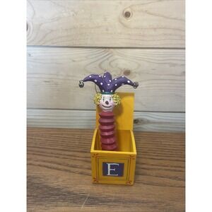 VTG Jester Clown Handpainted Wood Jack In The Box Christmas Tree Ornament 4.5"